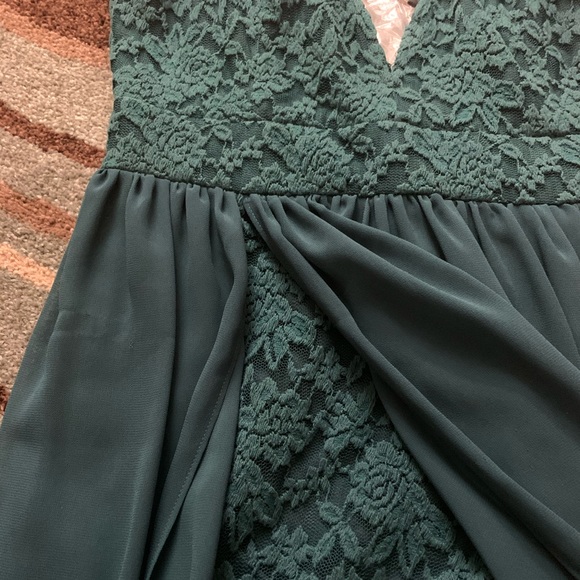 Lulu’s “Lovely” Green Gown w/ Slit and Lace - Picture 8 of 11